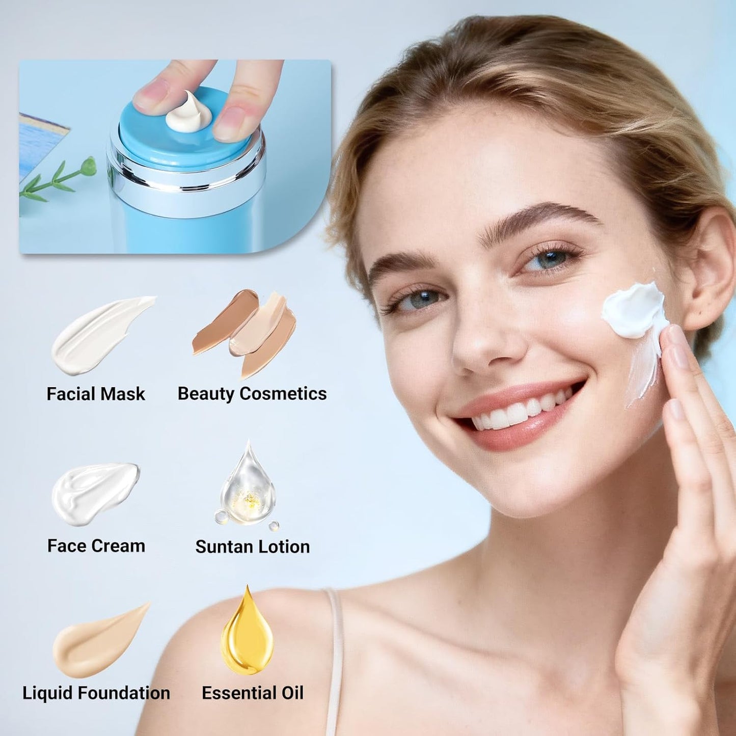 Segbeauty Airless Jar 3.4oz Travel Bottles for Toiletries, 3pcs Empty Plastic Travel Cream Jars with Lids, 100ml Blue Lotion Pump Bottles, Vacuum Skincare Cosmetic Containers Refillable Pump Dispenser