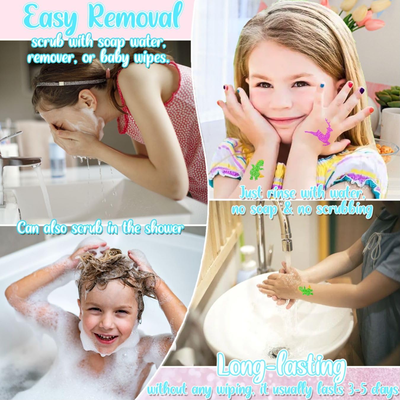 TEUVO Glitter Tattoo Kit for Kids, 50 Glitter Colors, 199 Stencils, 2 Gem Stickers, 4 Glue, 5 Brushes Body Face Arts Glitter Makeup Temporary Tattoos for Girls Halloween Christmas Birthday Party Gifts