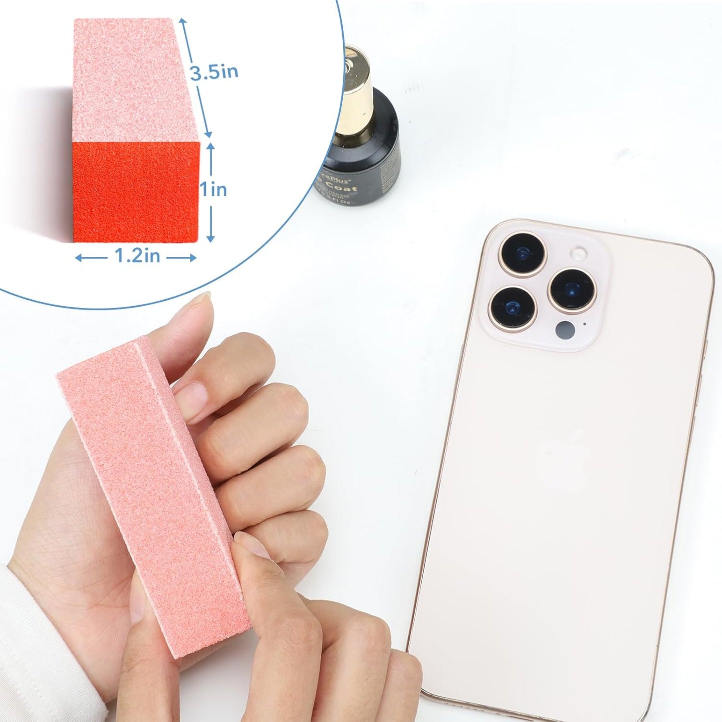 Nail Buffer Block, Coarse Grit 80/80/80, 3.5" Long, 3 Way Buff for Acrylic Nail Gel Polish Nail, Pedicure, Manicure 10 Count, Orange