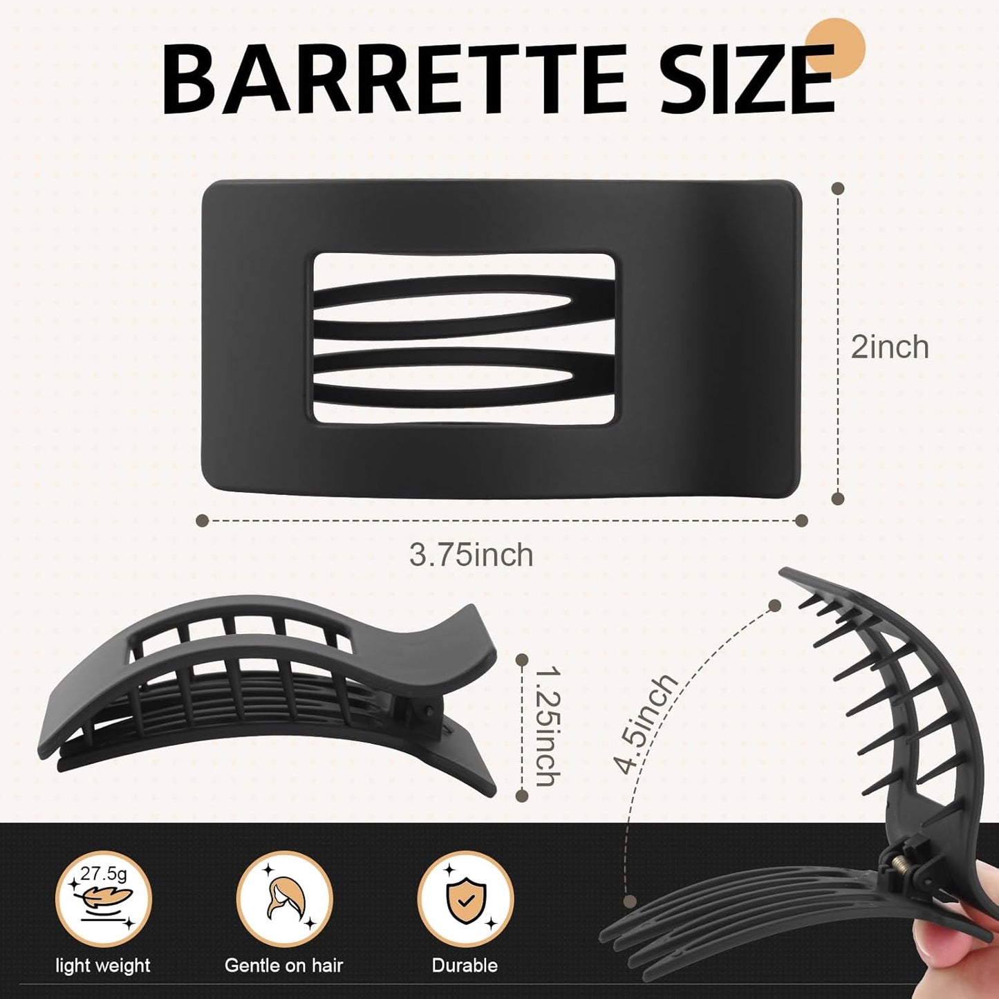 8 Pack French Flat Hair Clips for Women – Large Matte No-Slip Claw Barrettes for Thick & Thin Hair, Strong Hold Styling Accessories (black)