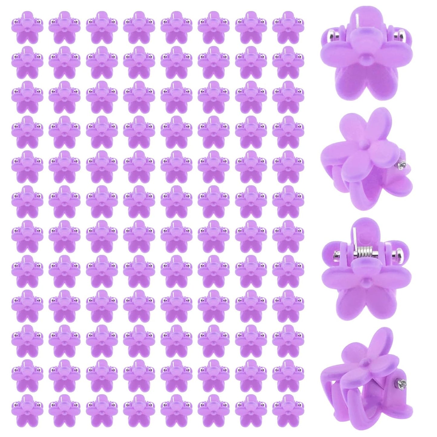 100 Pack Mini Flower Hair Claw Clips Small Flower Hair Clip Accessories for Fine Hair Bangs Toddler Girls and Women (Purple)