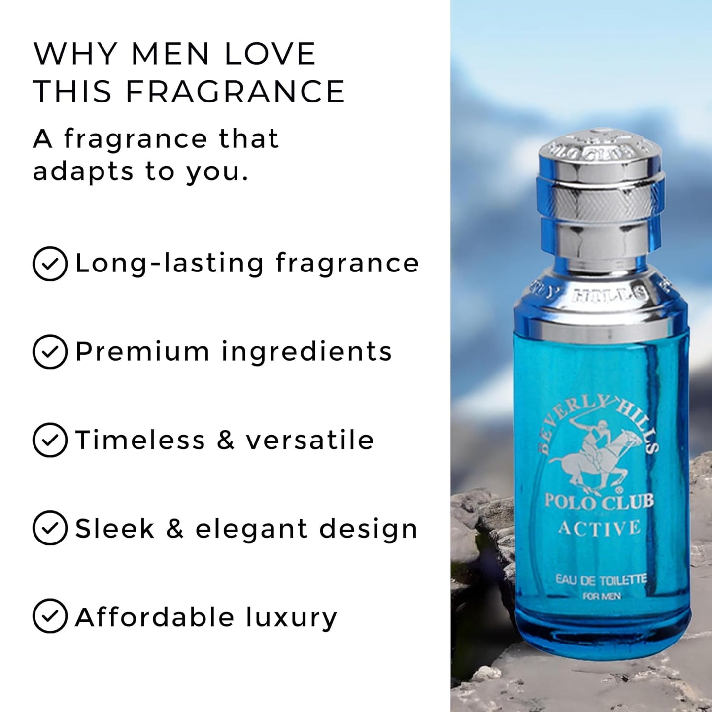 Beverly Hills Polo Club ACTIVE - Cologne for Men with Notes of Citrus - Fresh & Sporty Fragrance Scent - Eau De Toilette Spray 3.40fl.oz / 100ml