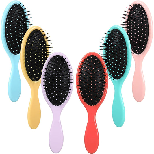 Nuenen 6 Pcs Wet Detangler Hair Brush Travel Dry Hair Brushes Detangling Hairbrush with Soft Bristles for Women Men Girls Boys(Fresh Color)