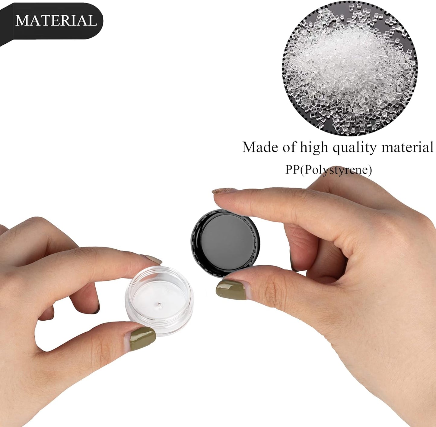 200PCS 3 Gram Sample Containers, 3ml Empty Jars with Lids, Small Cosmetic Containers, Mini Sample Jars with 16PCS Mini Spatulas for Make Up, Oils, Lotion, Powder, Paint, Jewelry, Lip Balms(Black Lid)