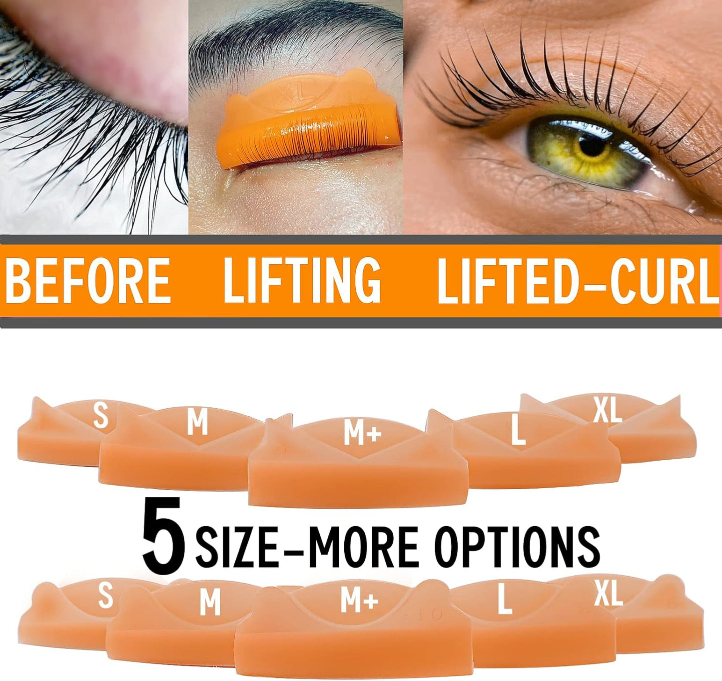 Lash Lift Pad, Eyelash Lift Shield, 5 Sizes Perm Rod DIY Lash Lifting at Home, Softer Perming Curlers Fit Eyes, Reusable Silicone Roller Orange Flat C curl Work with Glue Balm Very Well