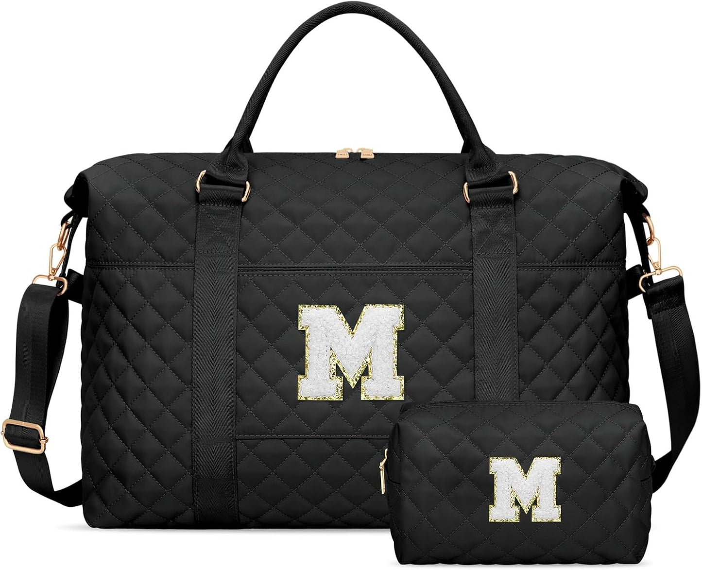 Gifts for Teen Girl, Initial Travel Duffle Bag, Personalized Women Weekender Overnight Bags, Gift for Daughter Kid Girl Wife Friend（Black,M)