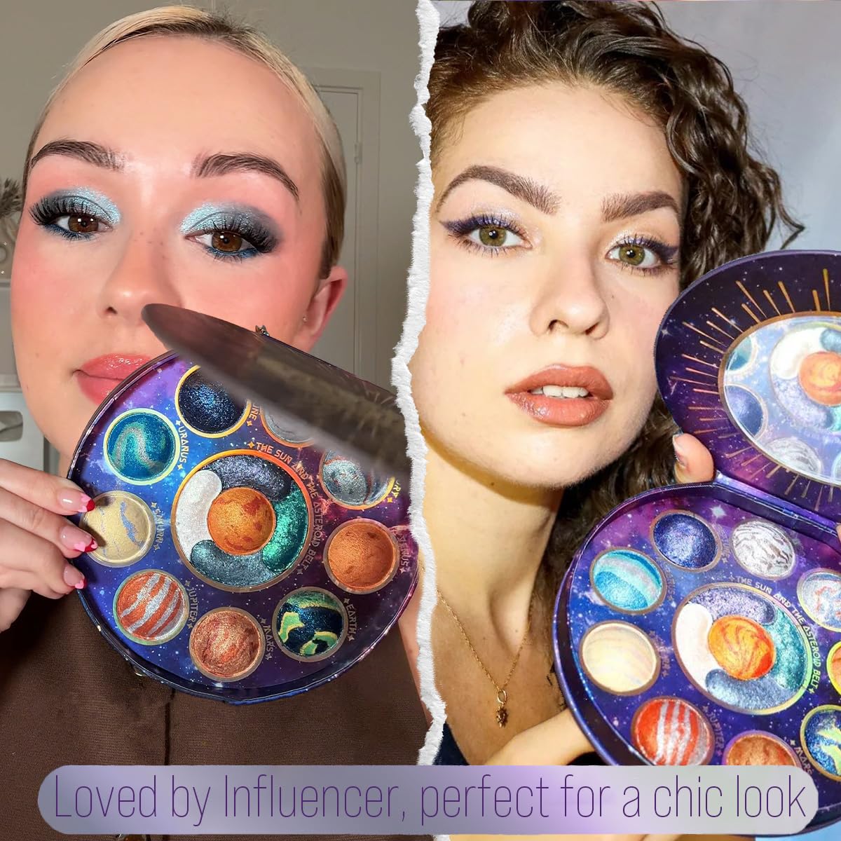 Galactic Assemble Eyeshadow Palette 14 Colors Glitter Shimmer Metallic Eye Shadow Pallet Blue Galaxy Eye Makeup Palettes Create Space-like Eyes Make up Orange Gifts for Women Girls