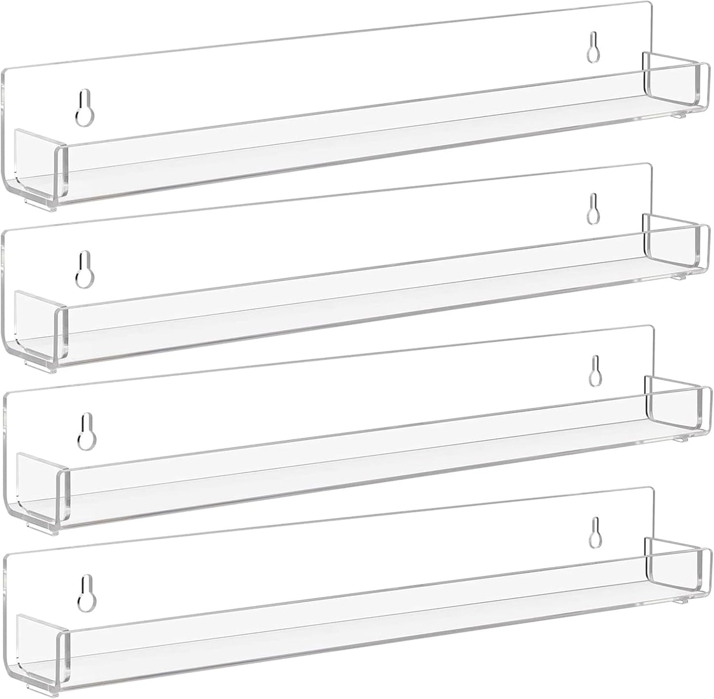 4 Pack Clear Nail Polish Rack Wall Mounted,15 inch Invisible Acrylic Floating Bookshelf,Small Toy Storage Wall Shelf Modern Picture Ledge Vinyl Record Display Shelf Holder