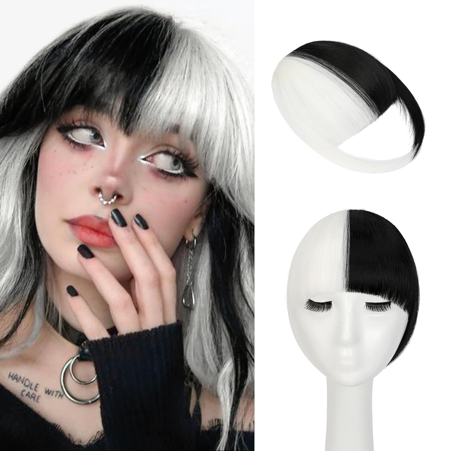 Bangs Hair Clip in Bangs, Fake Bangs Natrual Clip in Hair Extensions, Easy to Use Faux Bangs Clip on Bangs, French Bangs Fringe with Temples Hairpieces Curved Bangs for Cosplay