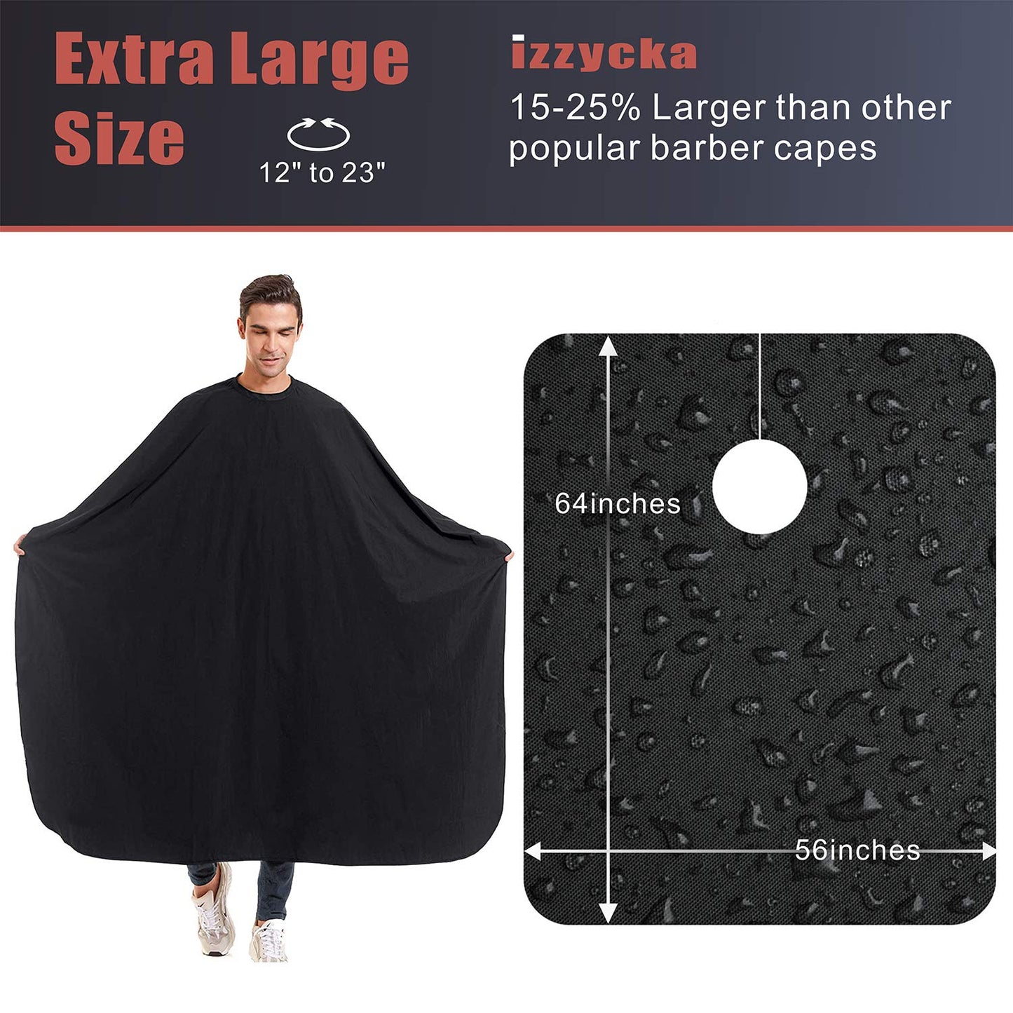 Nylon Barber Cape 64"x56" Waterproof Salon Large Hair Cutting Cape Haircut for Men with Adjustable Snap Closure Color Capes Professional Stylist Hairdresser Apron Adults Unisex Black