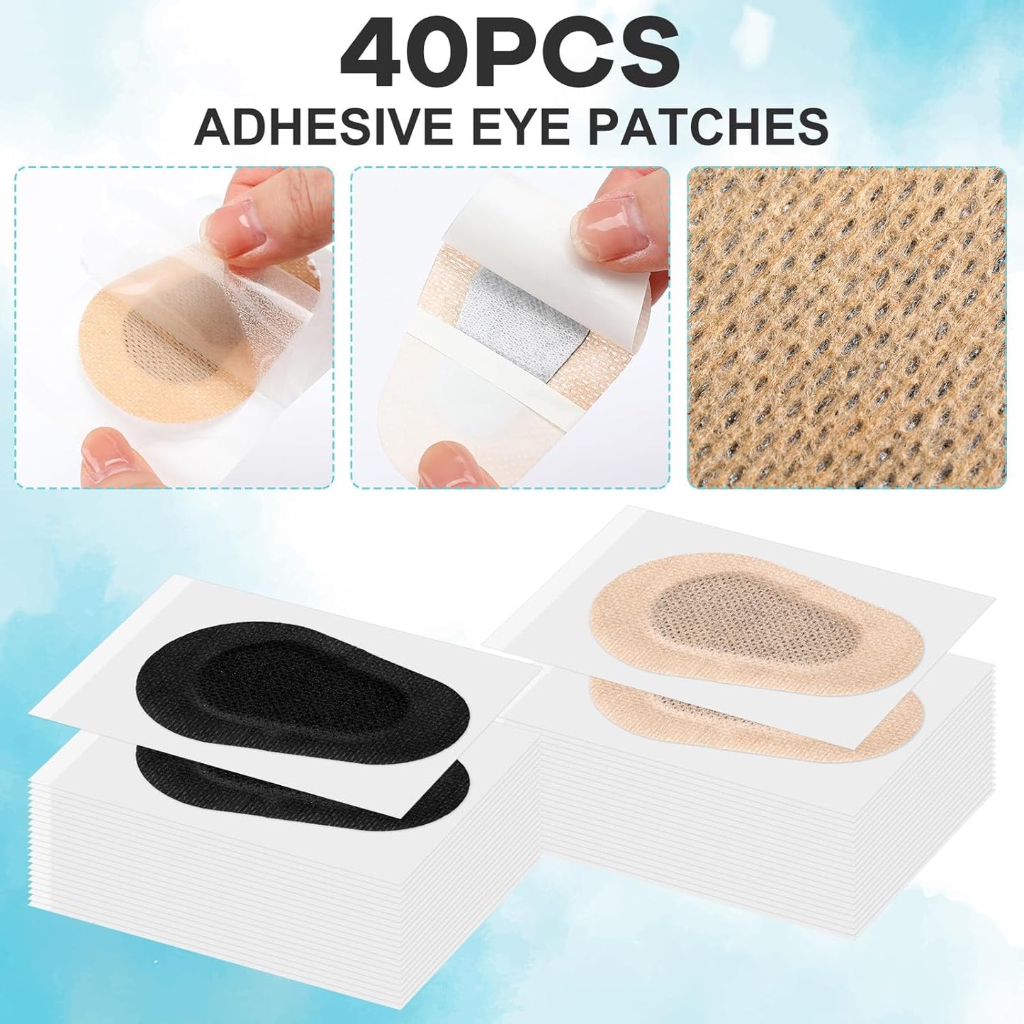 Panitay 40 Pcs Adhesive Eye Patches for Adults Disposable Breathable Medical Eye Patch for Amblyopia Lazy Latex Free Adhesive Bandages for Men(3 x 2 Inch,Nude, Black)