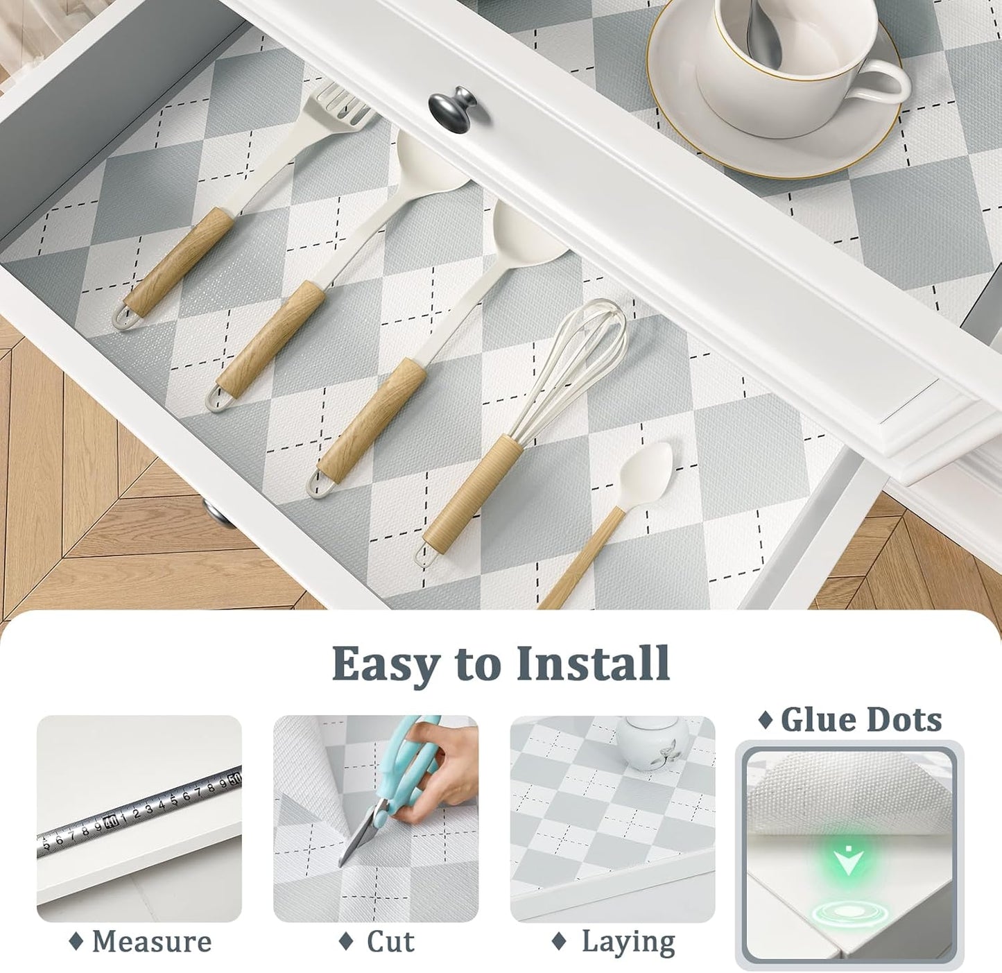 Shelf Liner for Kitchen Cabinets 24" x 120" Non-Adhesive Non-Slip Drawer Liners for Dresser, Waterproof Washable Paper, Durable Protector Mat for Pantry Shelves Cupboards, Light Grey