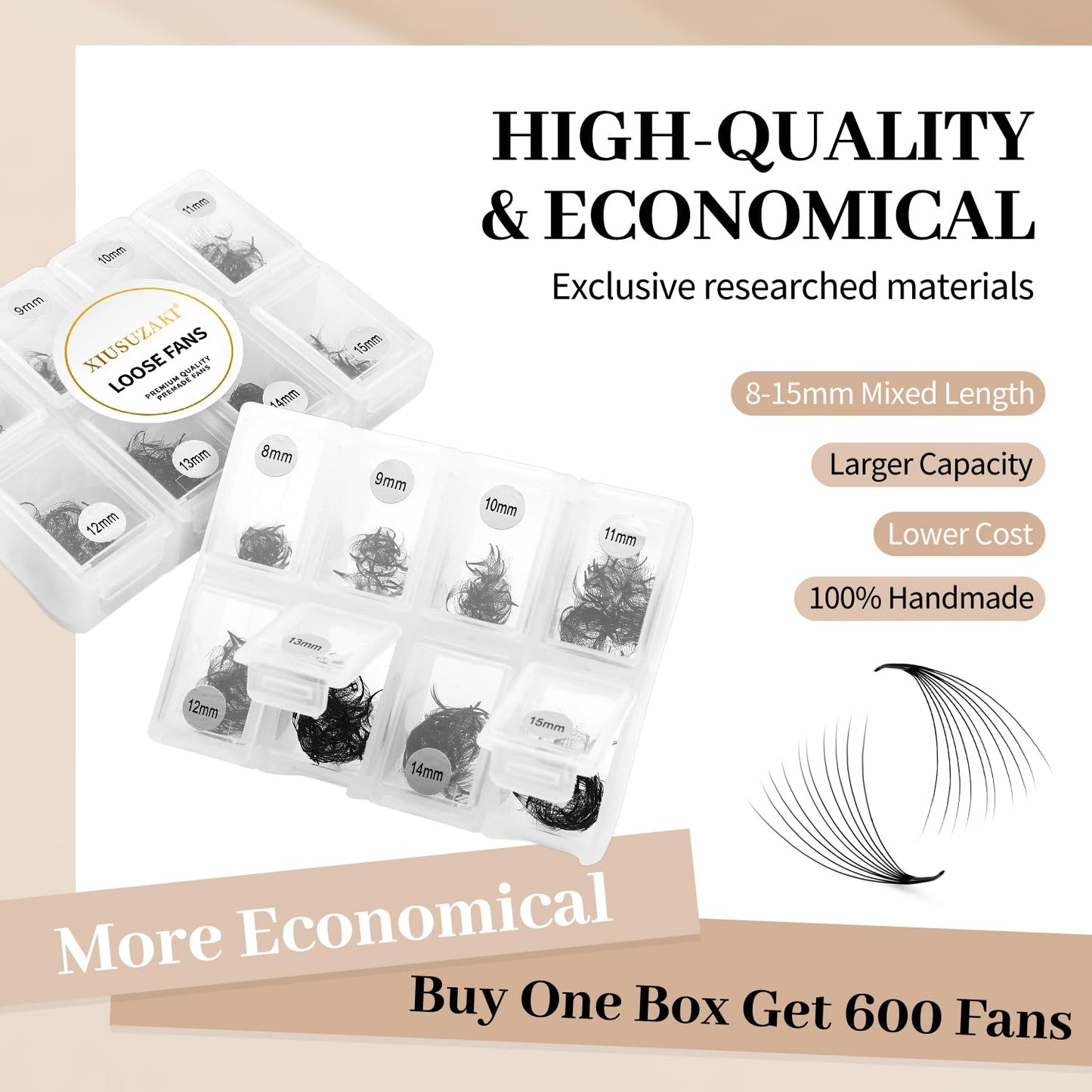 Premade Fans Eyelash Extensions 600 Fans 10D Volume Lash Extensions 0.05 Thickness Eyelash Extension D Curl Premade Lash Fans Mix 8-15mm Fluffy Soft Handmade Loose Fan(600Fans-10D-0.05-D,8-15mm)