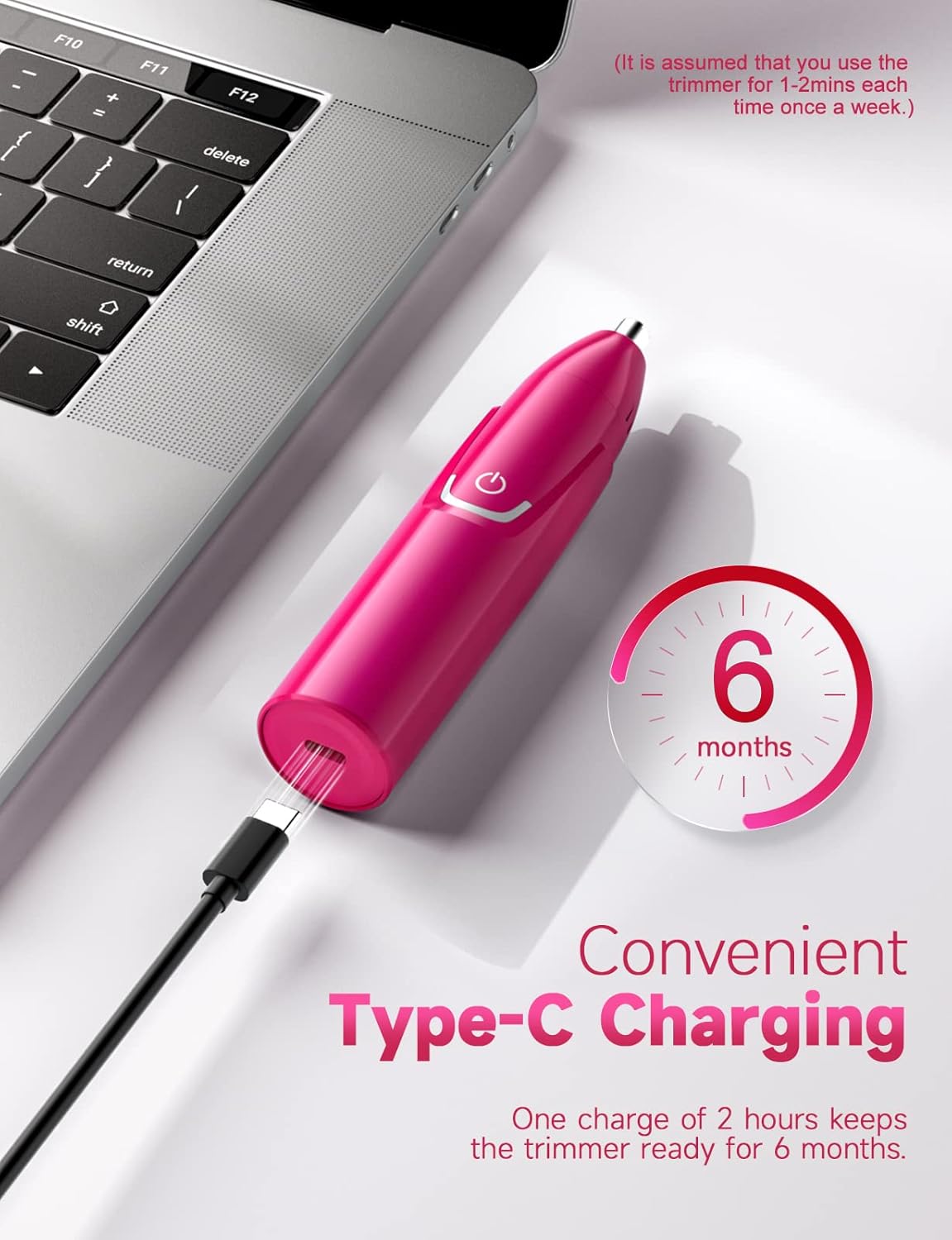 ZORAMI Rechargeable Ear and Nose Hair Trimmer - 2025 Professional Painless Eyebrow & Facial Hair Trimmer for Men Women, Powerful Motor and Dual-Edge Blades for Smoother Cutting Magenta