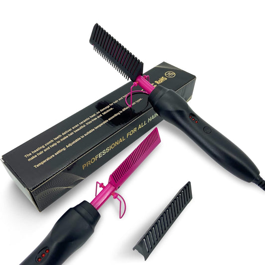 Hair Straightener, Electric Hot Comb Hair Straightener Brush with Ceramic Heater Surface, Fast Heating, Dual Voltage, Adjustable Temperature for Natural Black, Curly, Frizzy Hair & Beard