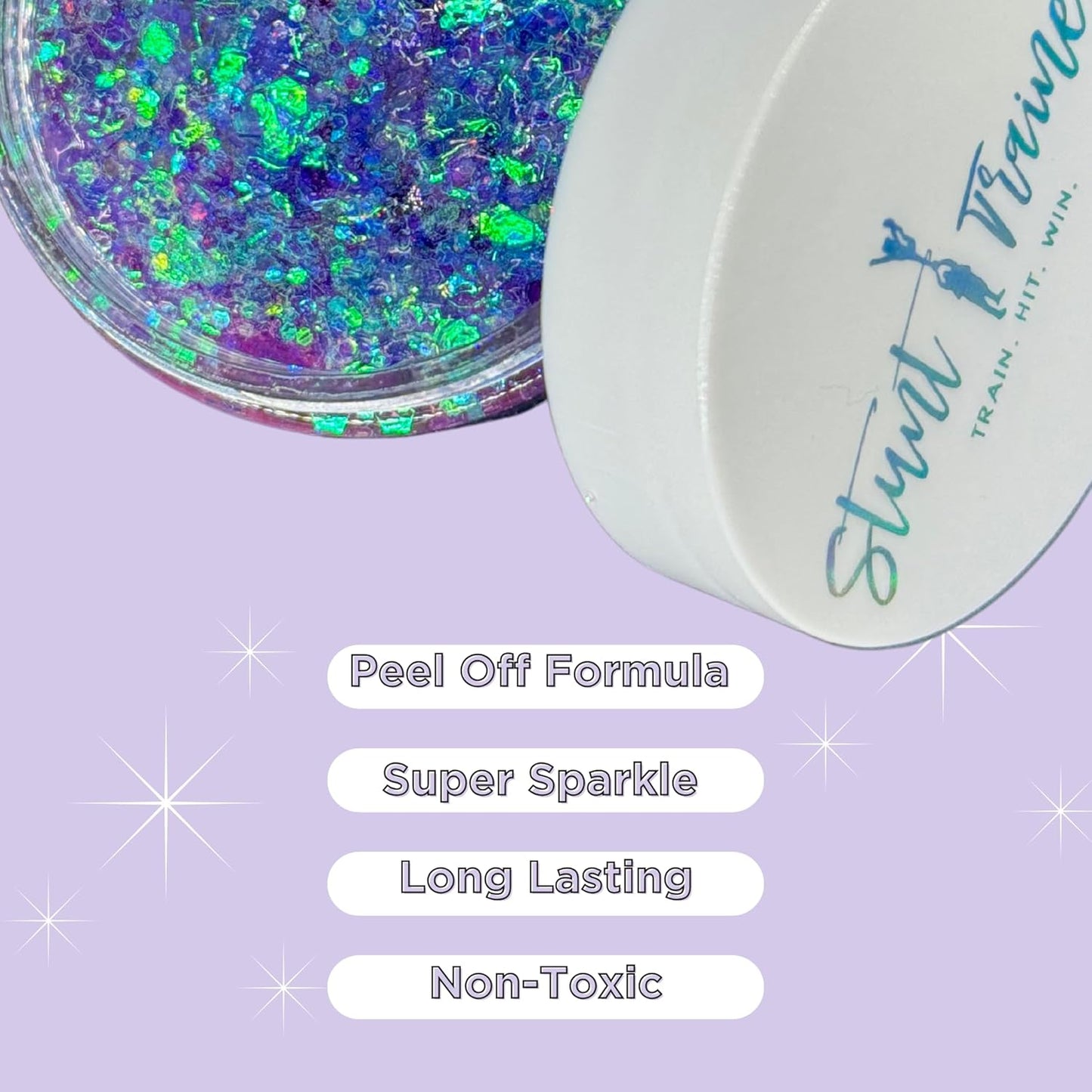Stunt Trainer Cheer Glitter Face Body Makeup Peel Off Gel Chunky Holographic 15 Colors 1.6oz Vegan Cruelty Free Nontoxic Cheerleader Cheerleading Makeup