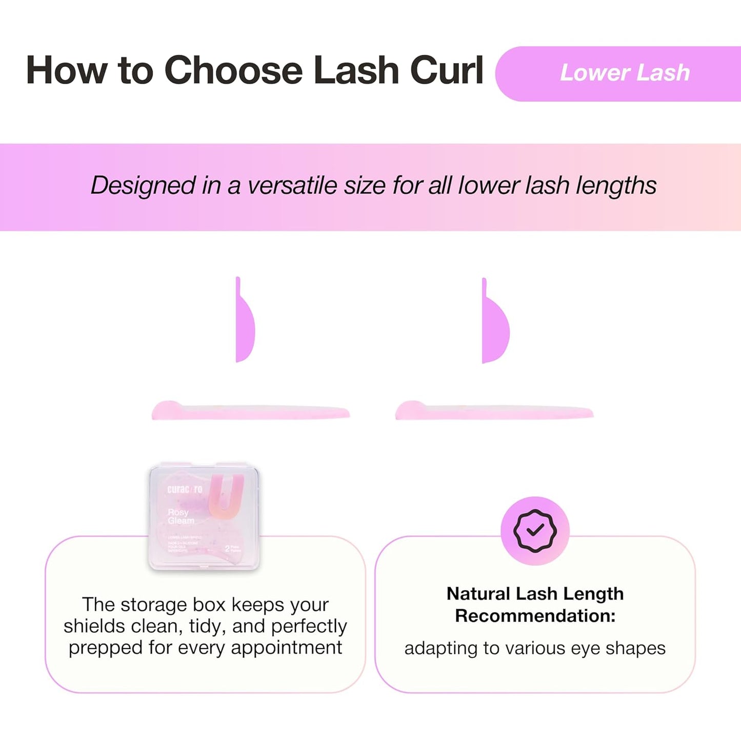 Curacoro Lower Lash Lift Shields, 4 Pcs Lash Lift Pads Self Adhesive, Bottom Eye Rods for Lifting and Curling, Reusable Silicone Tools for Eyelash Perm Lamination