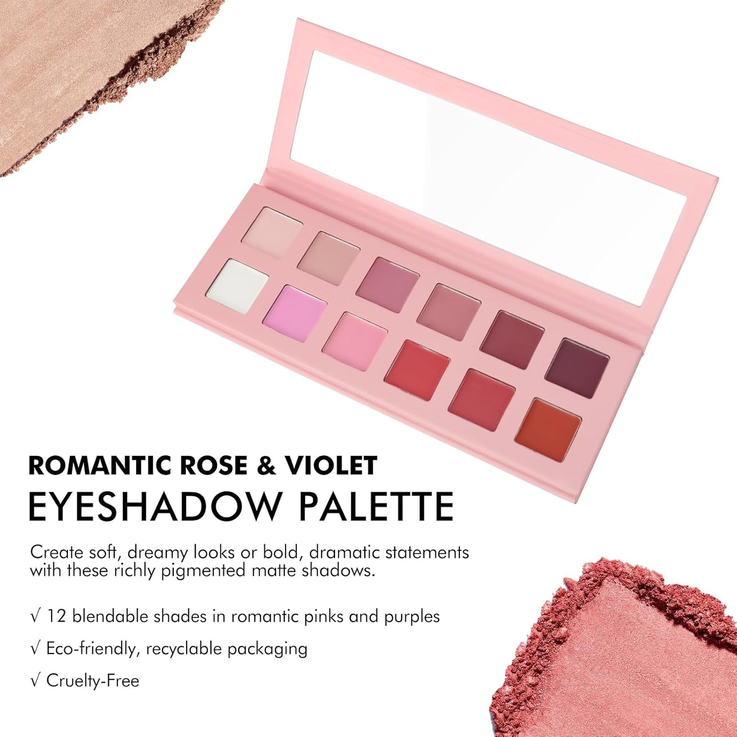 Natural Amor 12-Color Pink & Purple Eyeshadow Palette – Matte Finishes – Romantic Rose & Violet Tones in Eco-Friendly Packaging – High Pigment, Blendable, Buildable Formula (0.35 oz)