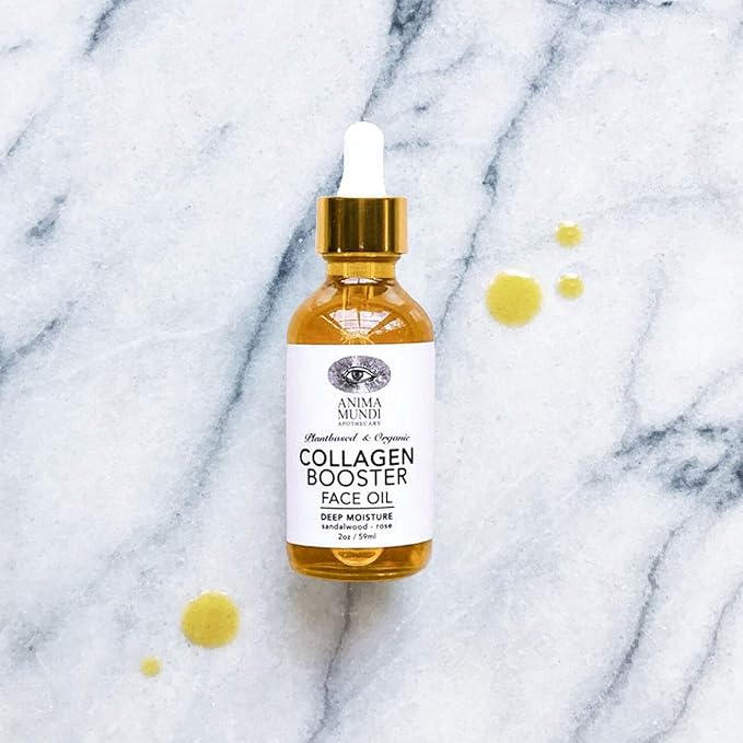 Anima Mundi Collagen Booster Facial Oil - Hydrating Organic Plant-Based Collagen Oil with He Shou Wu & Rose Petals - Restore & Regenerate Collagen Receptors for Glowing Skin Complexion (2oz / 59ml)
