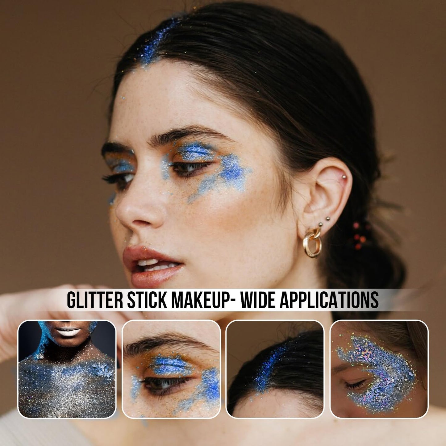 Brzeaf Waterproof Blue Glitter Stick, Halloween Festival Rave Accessories, Safe Ingredients & Long Lasting, Hair Eyeshadow Face Glitter Stick, Singer Concert Music Rave Festival, Glitter Makeup