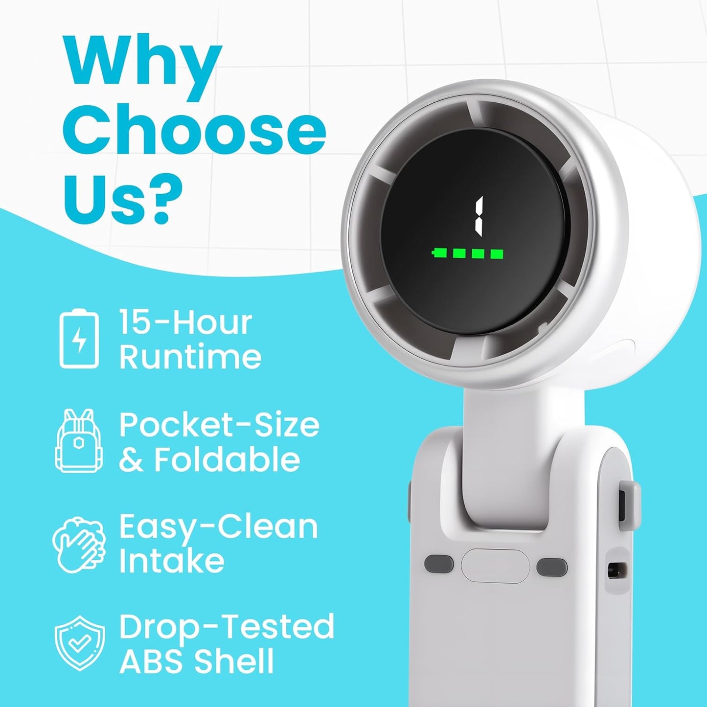 Zephyrus Portable Handheld Fan – 5200 mAh USB‑C Rechargeable, 5‑Speed Quiet Brushless – Foldable Pocket‑Size with Stand, Lanyard & Pouch