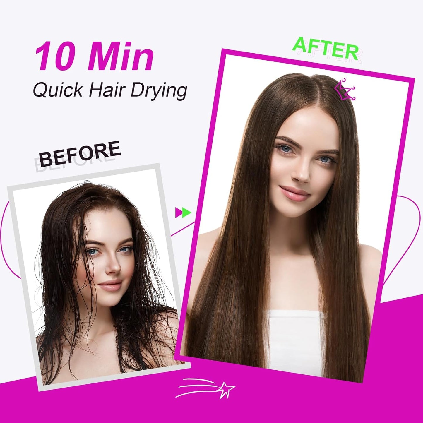 Dual Voltage Hair Dryer Brush Travel Blow Dryer Brush in One,2 inch Portable Mini Hot Air Brush,Travel Hair Tools/Volumizer/Straightener/Curler,European Blow Dry Brush with EU&UK Plug