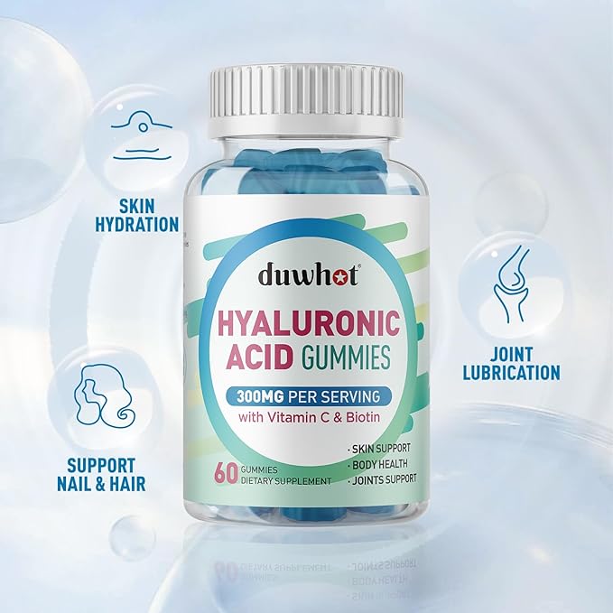 Hyaluronic Acid Gummies, Hyaluronic Acid Supplements Gummies, Hyaluronic Acid with Vitamin C & Biotin 5000mcg for Hair Skin Nails Gummies, 60 Chews