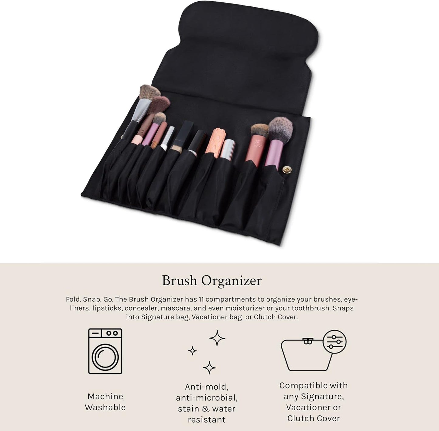 KUSSHI Washable Travel Snap in Brush Organizer