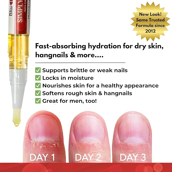 Bliss Kiss | Fragrance Free 4 Nail Oil Cuticle Pens w/Vitamin E & Jojoba⏤Nail Strengthener Nail Growth and Strengthening Serum for Brittle, Peeling, Breaking, Thin nails