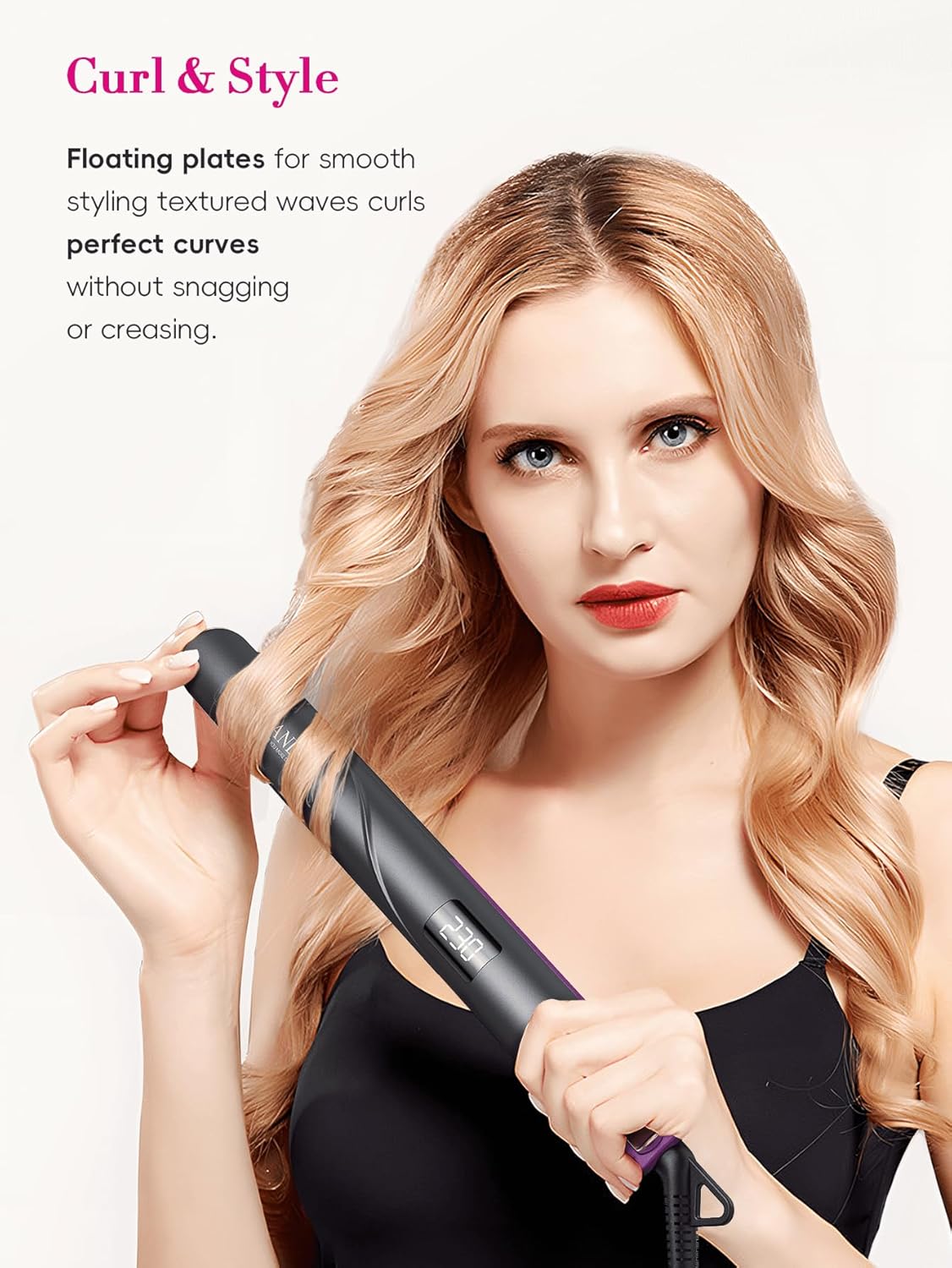 LANDOT Flat Iron Hair Straightener: Ceramic Ionic Straightener for Frizz-Free Shine - Adjustable Temp 250-450F & Auto Shut Off + Travel Pouch