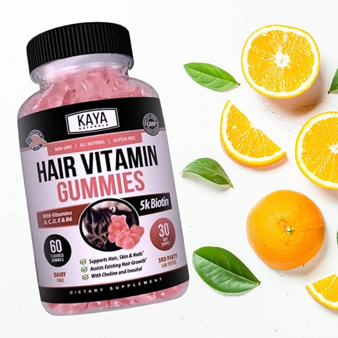 Kaya Naturals Hair Growth Gummies - Biotin 5000mcg Vitamins for Healthy Hair, Skin, and Nails - Beauty Supplement for Women or Men - 60 Count - Blueberry Flavor