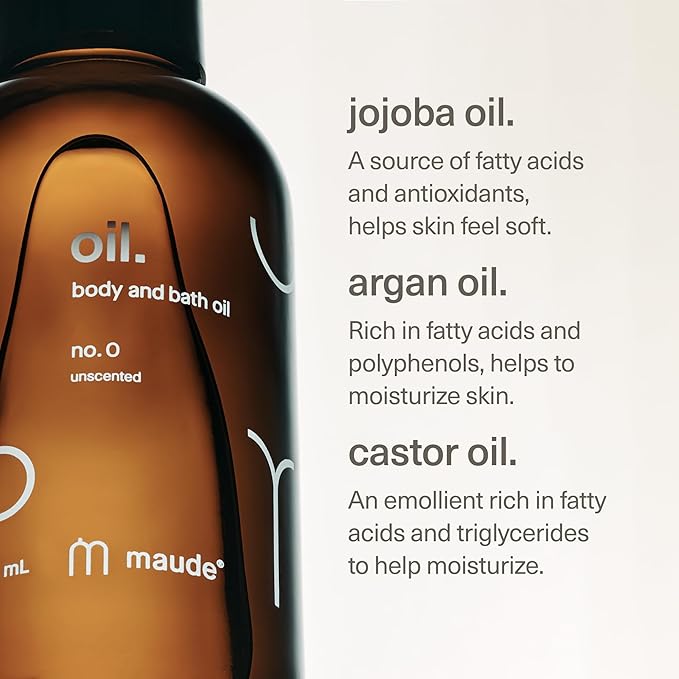 Maude Oil No. 0 - Hydrating Organic Massage + Body Oil - Skin Moisturizer with Organic Jojoba, Coconut & Castor Oil - Rich in Vitamin B + Vitamin E (4 fl oz)