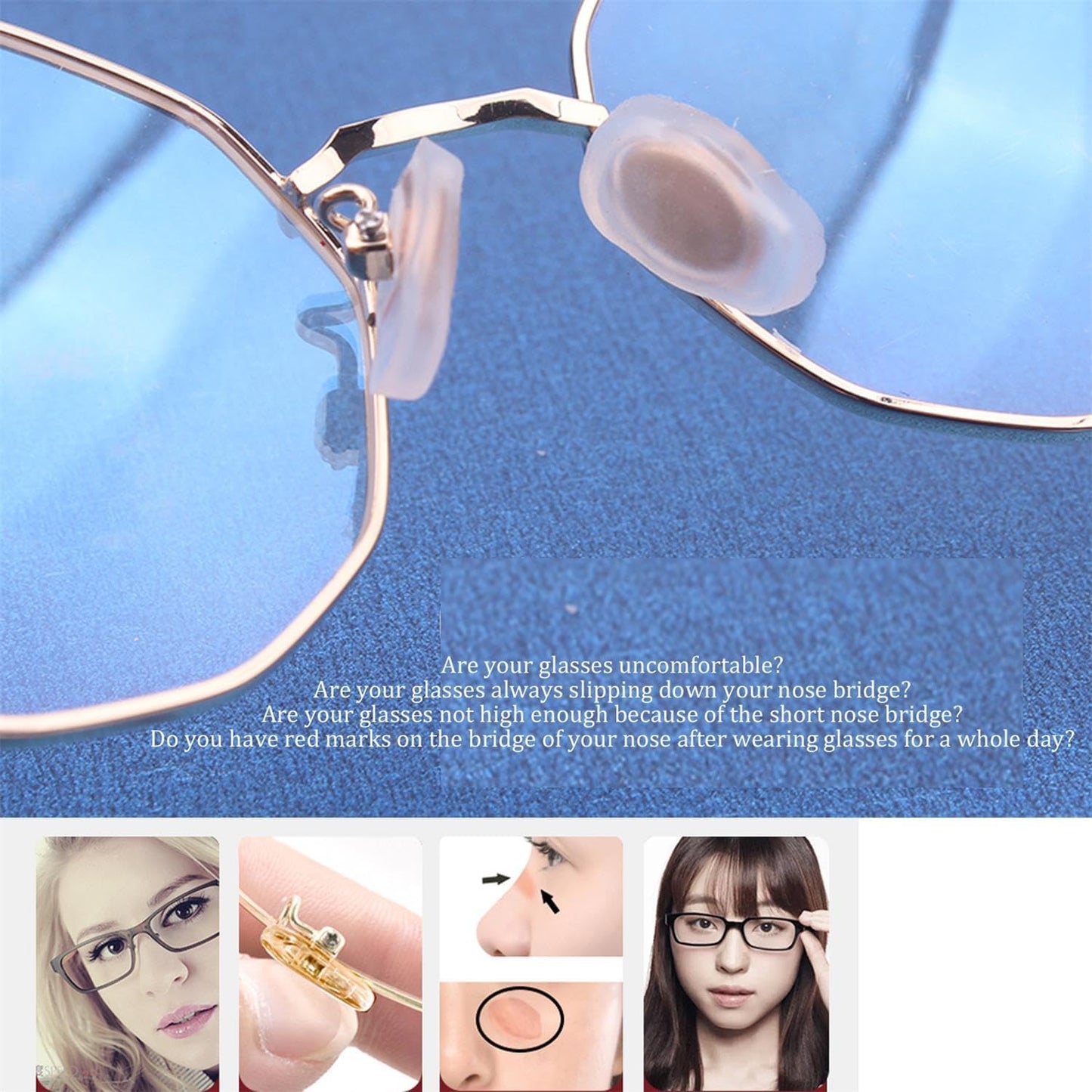 OPUGIT Soft Slip-on Nose Pads Covers, Non-Slip Silicone Eyeglass Nose Piece Pads, Eyewear Protective Covers, Eye Glass Repairing kit Nose Bridge Pads(Black,5 Pairs)