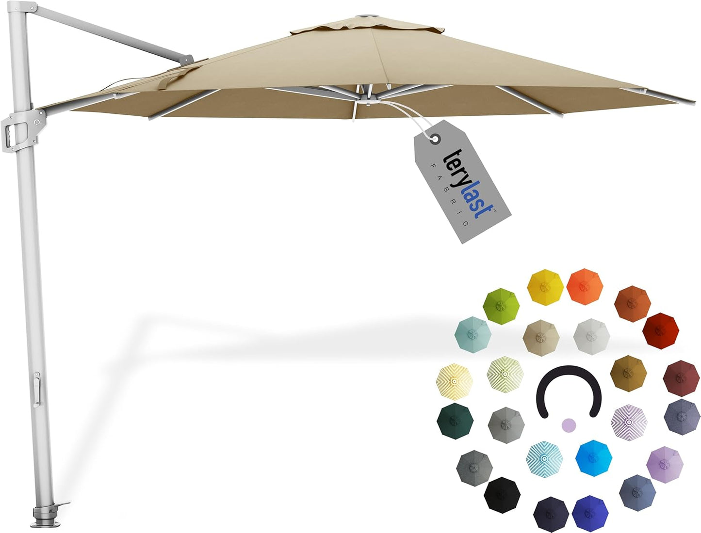 Midtown Umbrellas 10 Ft Outdoor Cantilever Patio Umbrella w/Terylast Chestnut Beige Fabric - Rotate 360° Offset Patio Umbrella, Deck Patio Umbrella, Backyard Umbrella & Garden Umbrella - Silver Frame