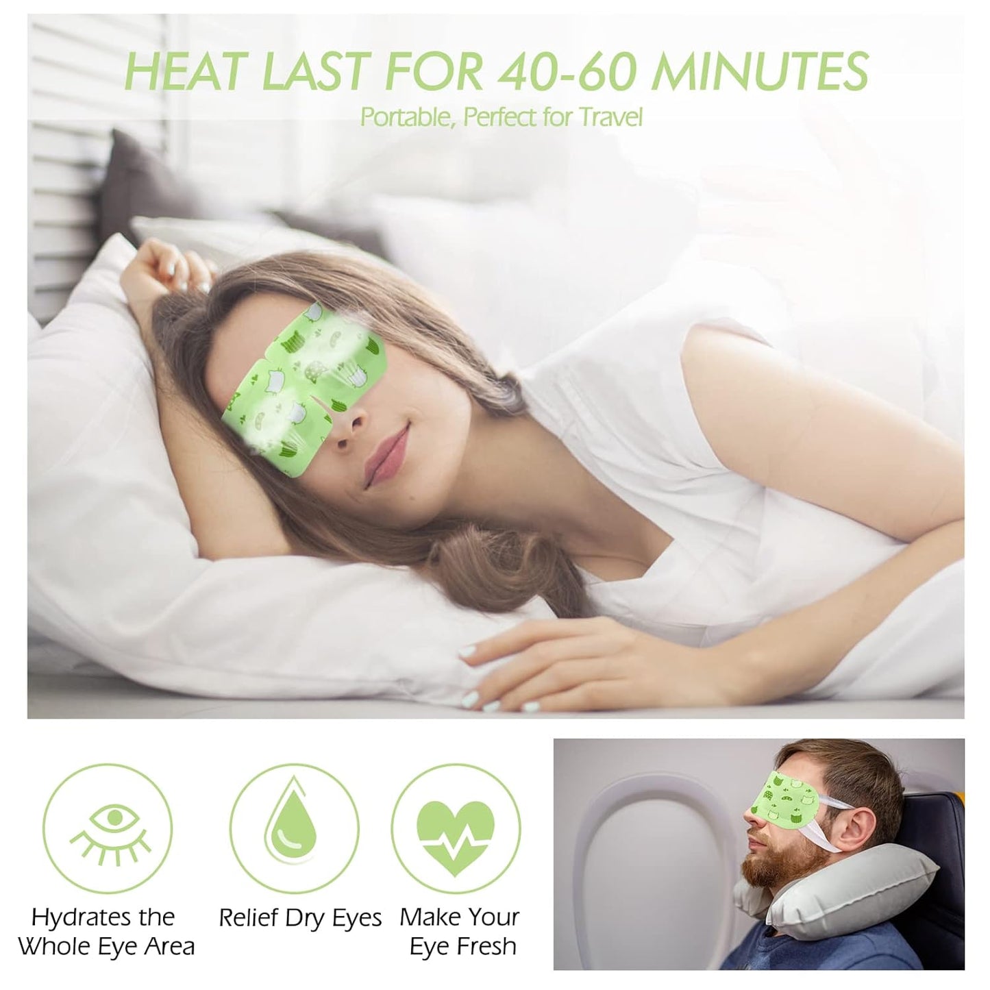 Jekeno Steam Eye Mask, 16 Packs Eye Masks for Dry Eyes, 40-60 Minutes Self Moist Warm Compress Heated Disposable Mask for Sleep, Spa Relaxing Trip Gifts, Travel Essentials for Women Men