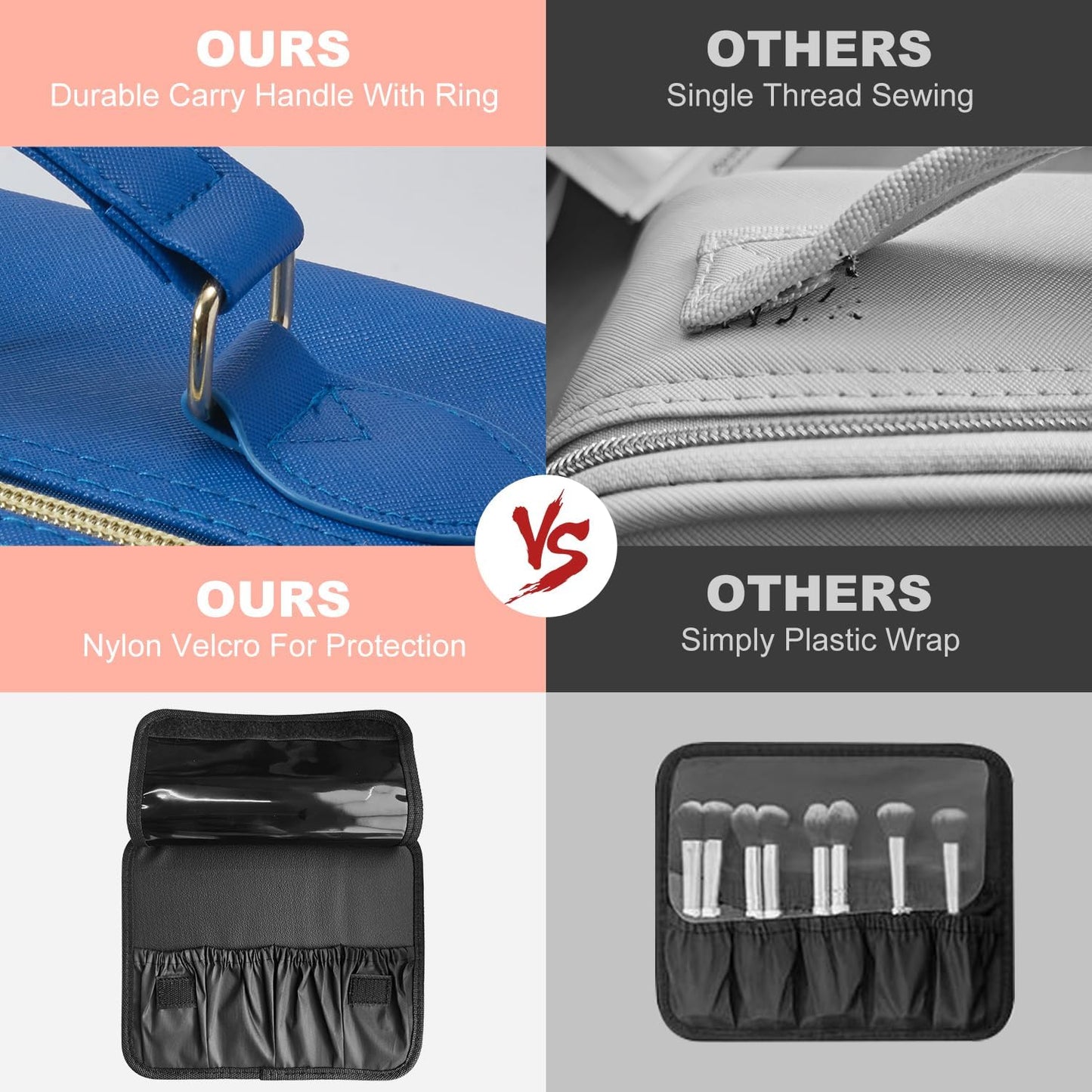 Mocado Travel Makeup Bag with LED Lighted Mirror,Travel Makeup Organizer,Makeup Case with 3 Color Lighted Setting and 10x Magnifying Mirror,Portable Storage and Adjustable Dividers Makeup Box(Blue)