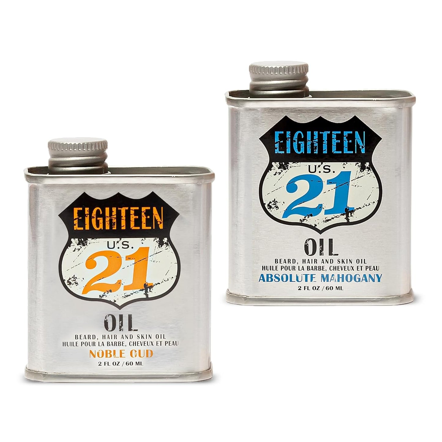 18.21 Man Made Noble Oud & Absolute Mahogany Beard, Hair & Skin Oil 2-Set Bundle, All Hair & Skin Types for Men, Strengthens and Moisturizes in a Manly Aroma