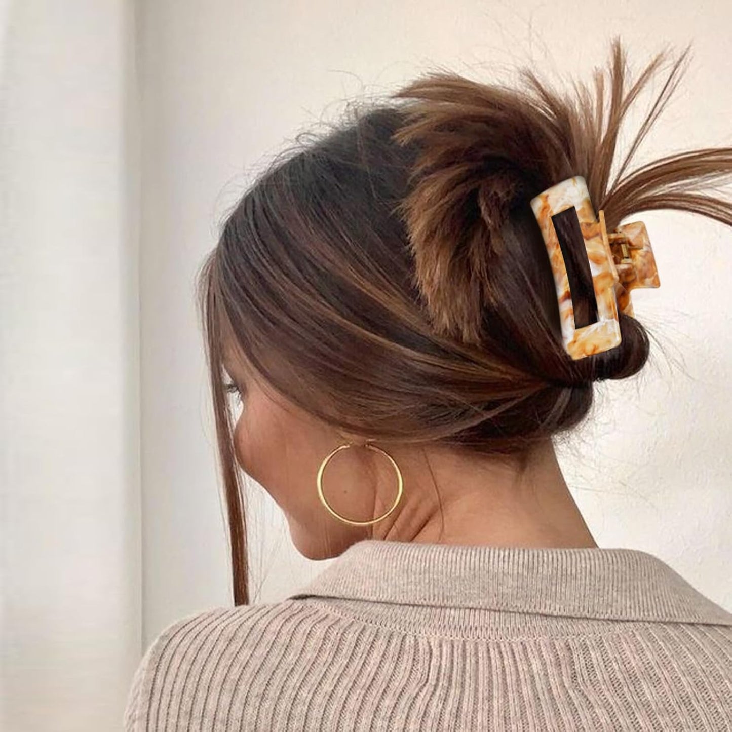 3Pcs Hair Claw Clips for Women, 4.1 Inch Non slip Claw Clip, Reference Ink Painting Design, Ideal for Home Party and Work Styling, Hair Accessories for Girls Gift (Brown and Green and Purple)