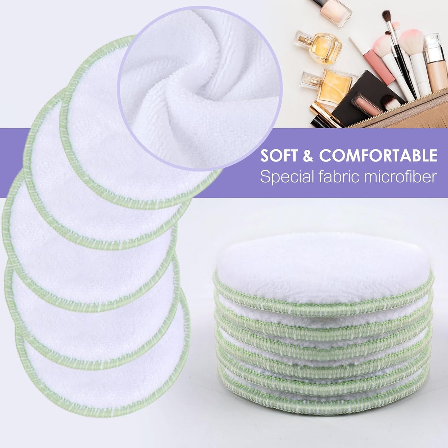 SUNLAND Reusable Makeup Remover Pads for Face,Eye,Lips 16 Pack Microfiber Face Cleansing Gloves Washable with Laundry Bag and Travel Bag Rounds Toner Pads（Round 3.15inchx16 White）