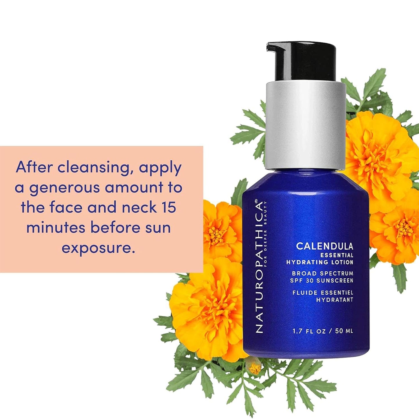 Naturopathica Calendula Essential Hydrating Lotion with SPF 30 Sunscreen, Daily Facial Moisturizer with Broad Spectrum UVA/UVB Protection, Face Sunscreen for Men and Women, 1.7 fl oz