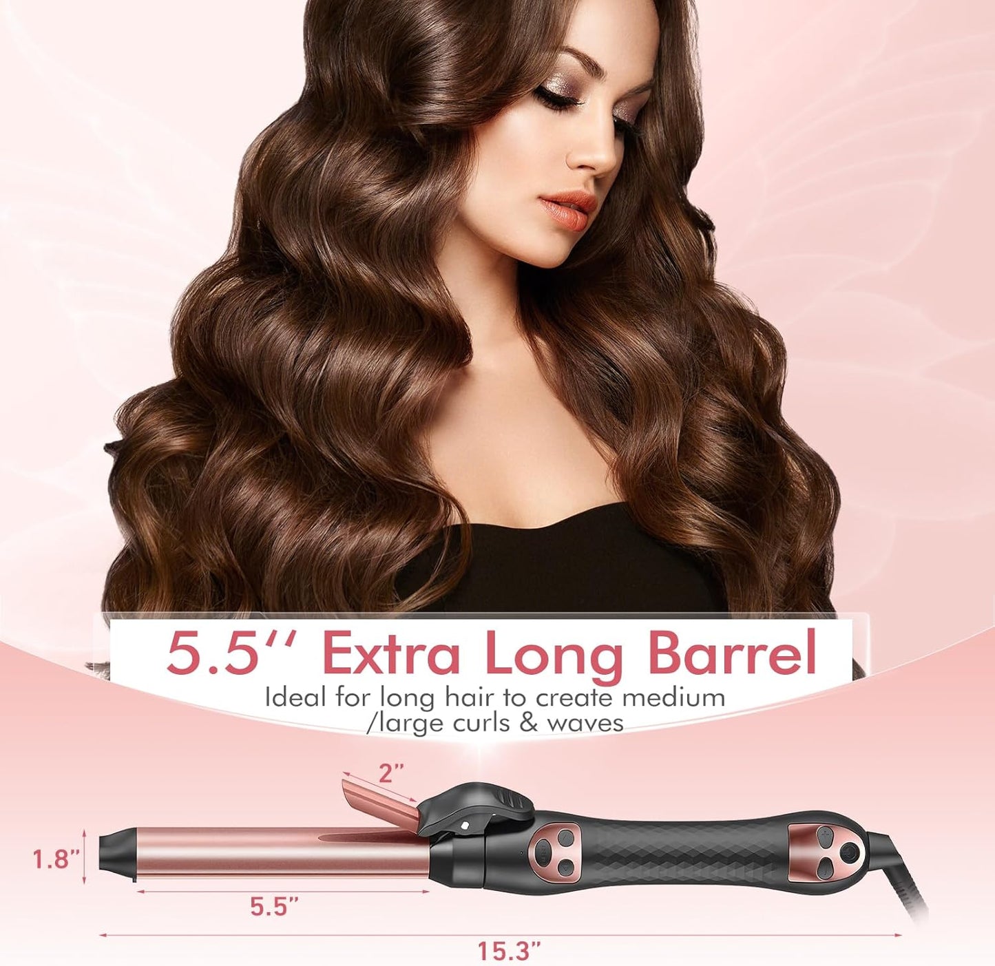Automatic Rotating Curling Iron 1-Inch - Self-Curl for Beach Waves & Thick Hair, Adjustable Temp 250°F-430°F + Dual Voltage Travel Iron - Salon Results for Beginners (Rose Gold)