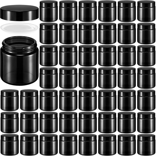 Norme 4 oz Glass Jars with Lids Leakproof Round Airtight Empty Cosmetic Jars with Inner Liners Lid for Storing Lotions Powder Ointments Candle Making Tins(96 Pcs,Black)