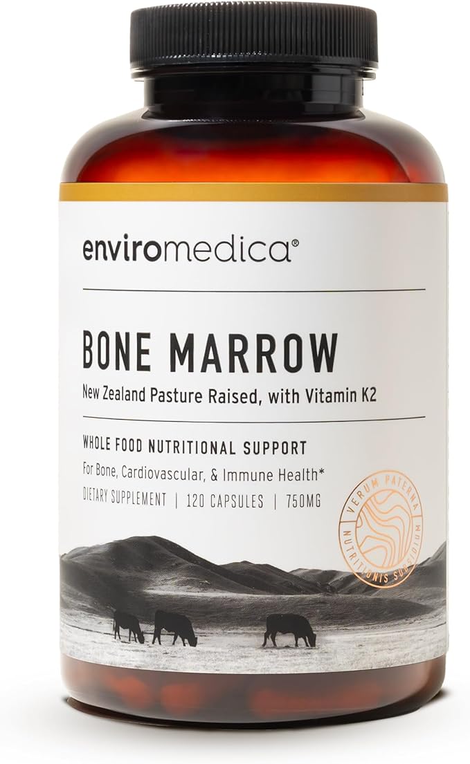 Enviromedica Bone Marrow Supplement - Pastured Grass-Fed Beef Marrow Bones Complex, MCHA, Cartilage, Bovine Collagen & Vitamin K2 (MK7) for Cardiovascular, Joint Health, Immune Support, 120 Capsules