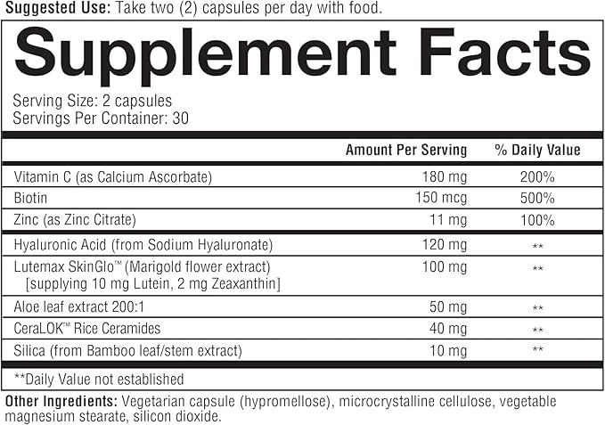 Youtheory Hyaluronic Plus - Hyaluronic Acid Supplement with Ceramides, Vitamin C, Biotin & More - Supports Healthy Skin* - 60 Vegetarian Capsules