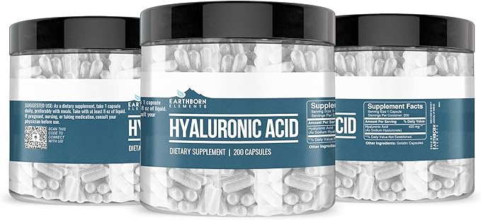 Earthborn Elements Hyaluronic Acid 200 Capsules, Pure & Undiluted, No Additives