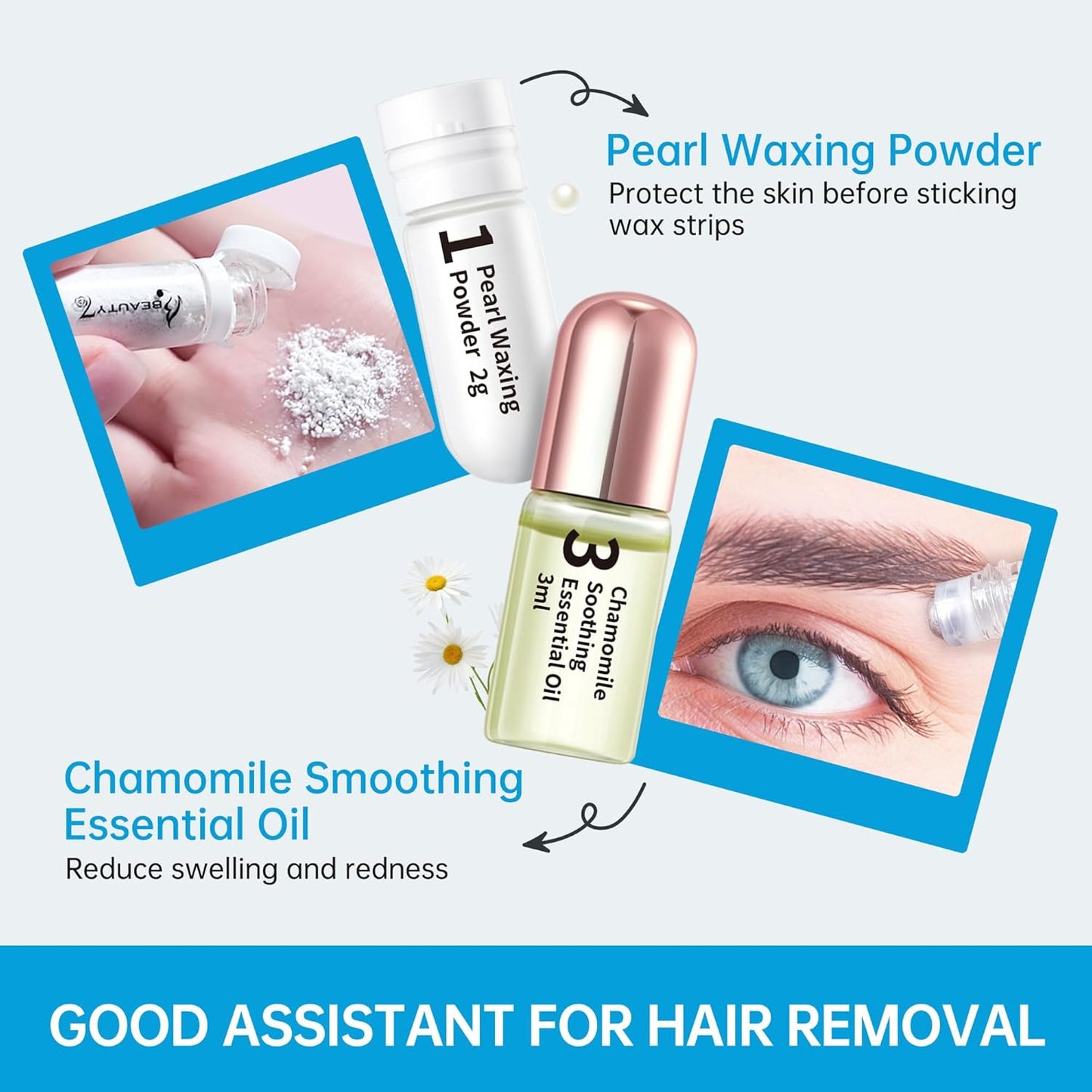 Beauty7 Men's Sensitive Eyebrow Wax Strips, Eyebrow Waxing Strips, 24 Strip with Pearl Powder Essential Oil, for Sensitive Skin