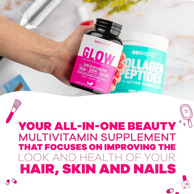 GoBiotix Hair Skin and Nails Vitamin Supplement - Biotin Pills with Hyaluronic Acid, Folate, Iron, Magnesium, and Zinc - Collagen Production, Hair Growth