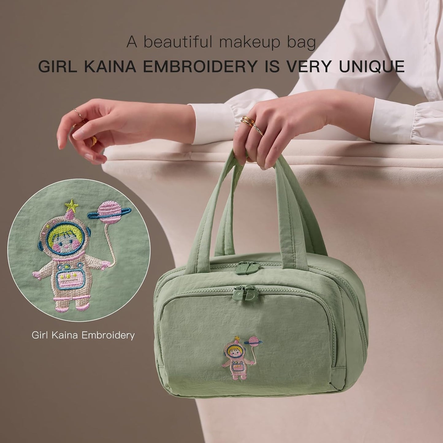 Makeup bag, Large Capacity Cosmetic Bag for Women, Portable Wide-open Toiletry Bag, Travel Makeup Bag with TPU Compartments for Accessories, Essentials, Toiletries, Makeup Brush Bag, Green