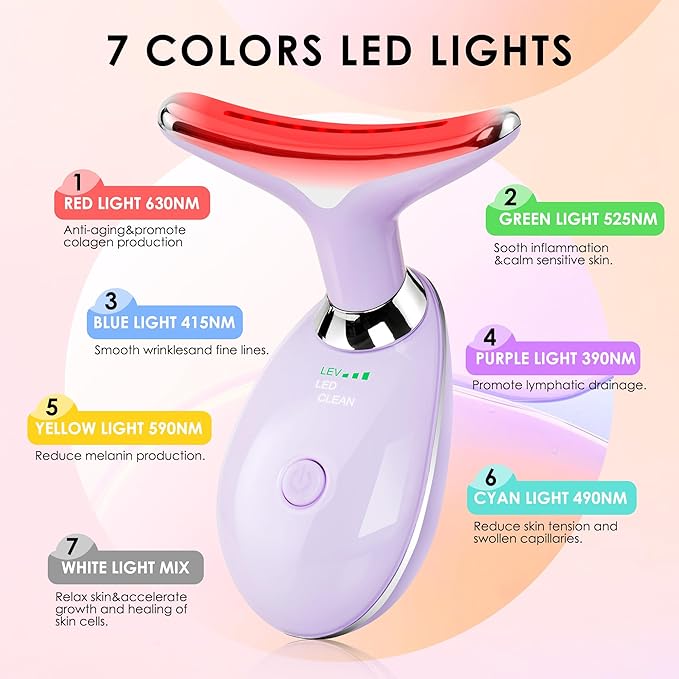 Facial Massager Red-Light-Therapy-for-Face and Neck, Face 𝖲 culpting Wand with 7 Color, Face Tool for Skin Care (Purple)