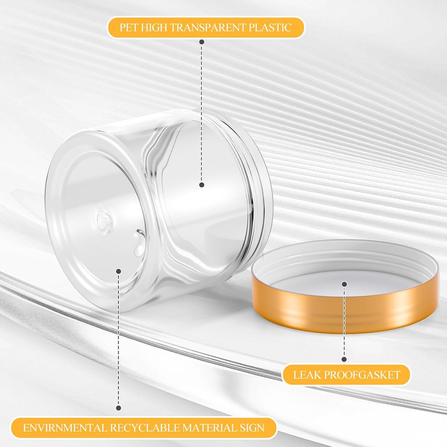 SATINIOR 36 Pieces 10 oz Plastic Jars with Lids Wide Mouth Airtight Reusable Container Acrylic Cosmetic Small Jars for Lotions Ointments Travel Toiletries Creams Make up Storage(Gold)